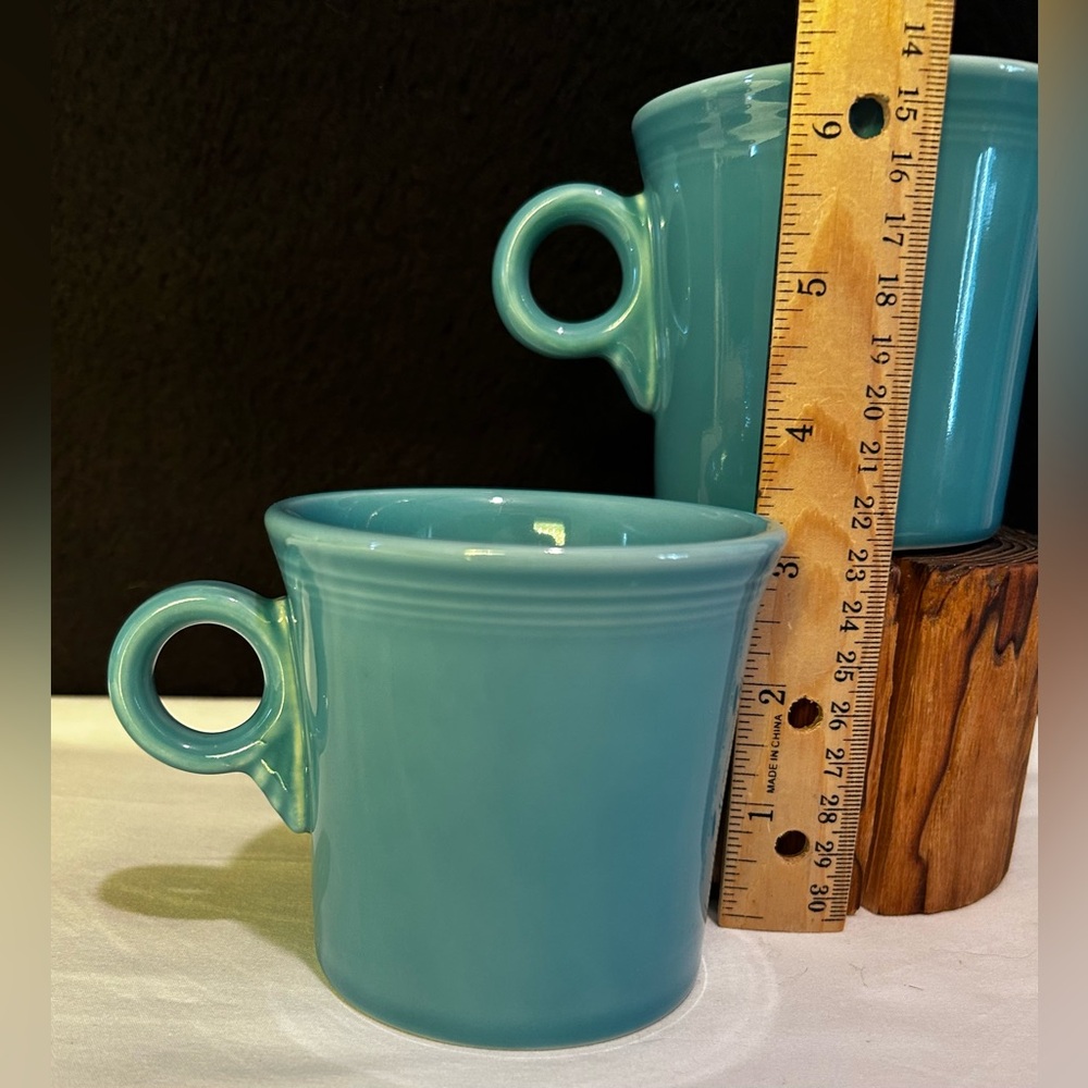 Fiesta Fiestaware Turquoise Set Of Two 8 Oz. Coffee Mug Cup O Ring Handle - Picture 3 of 6